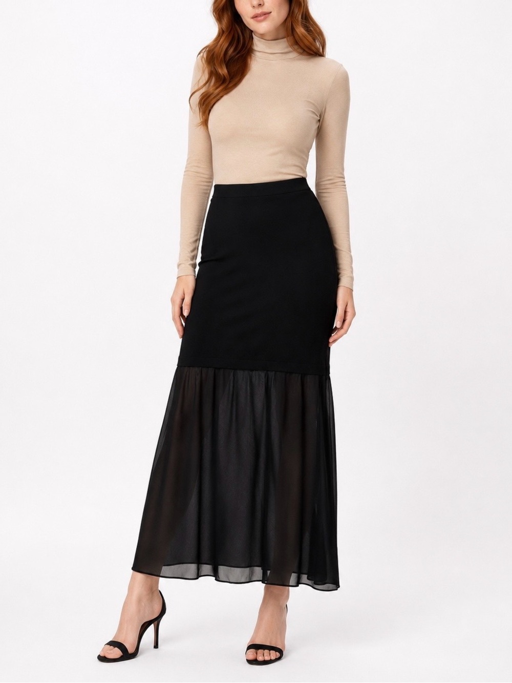 BISOU BISOU Black Maxi Skirt with Sheer Lower Panel